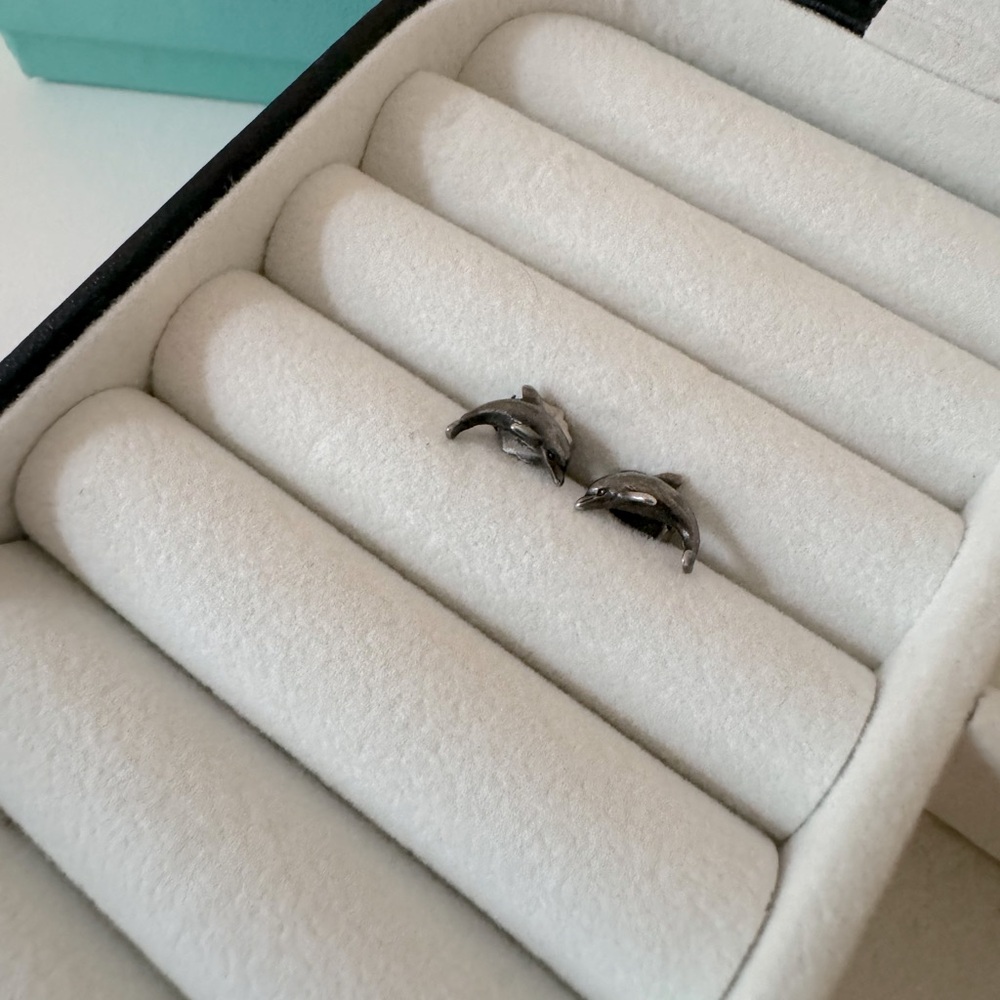 Sterling silver dolphin stud earrings
